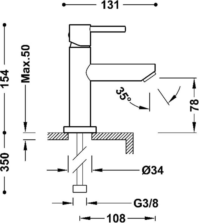 Tres Wastafelkraan Base | Opbouw | Mengkraan | Laag model | 1-hendel | Chroom