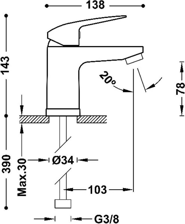 Tres Wastafelkraan Base Plus | Opbouw | Mengkraan | Standaard model | 1-hendel | Chroom