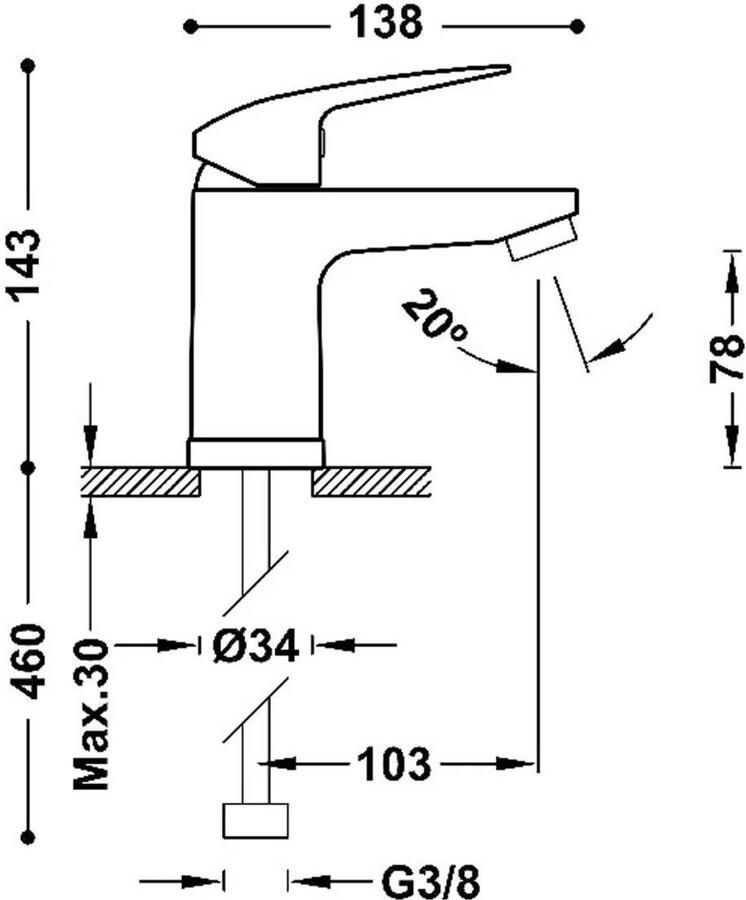 Tres Wastafelkraan Base Plus | Opbouw | Mengkraan | Standaard model | 1-hendel | Chroom - Foto 1