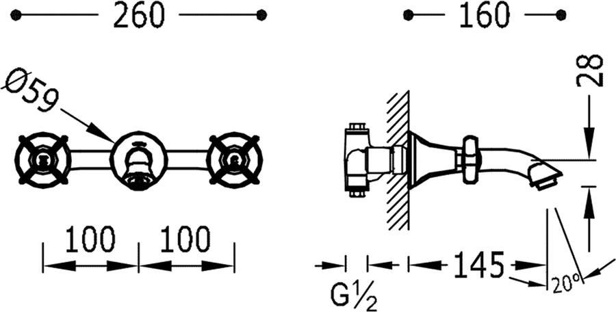 Tres Wastafelkraan Clasic | Inbouw | Mengkraan | Incl.Inbouwdeel | Vintage | Chroom