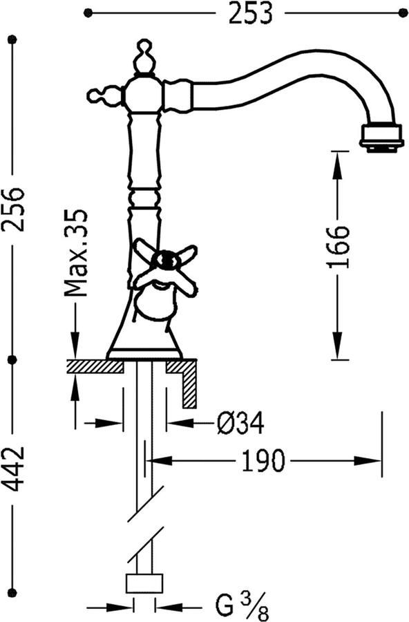 Tres Wastafelkraan Clasic | Opbouw | Draaibare uitloop | Mengkraan | Standaard model | 2-knops | Vintage | RVS look