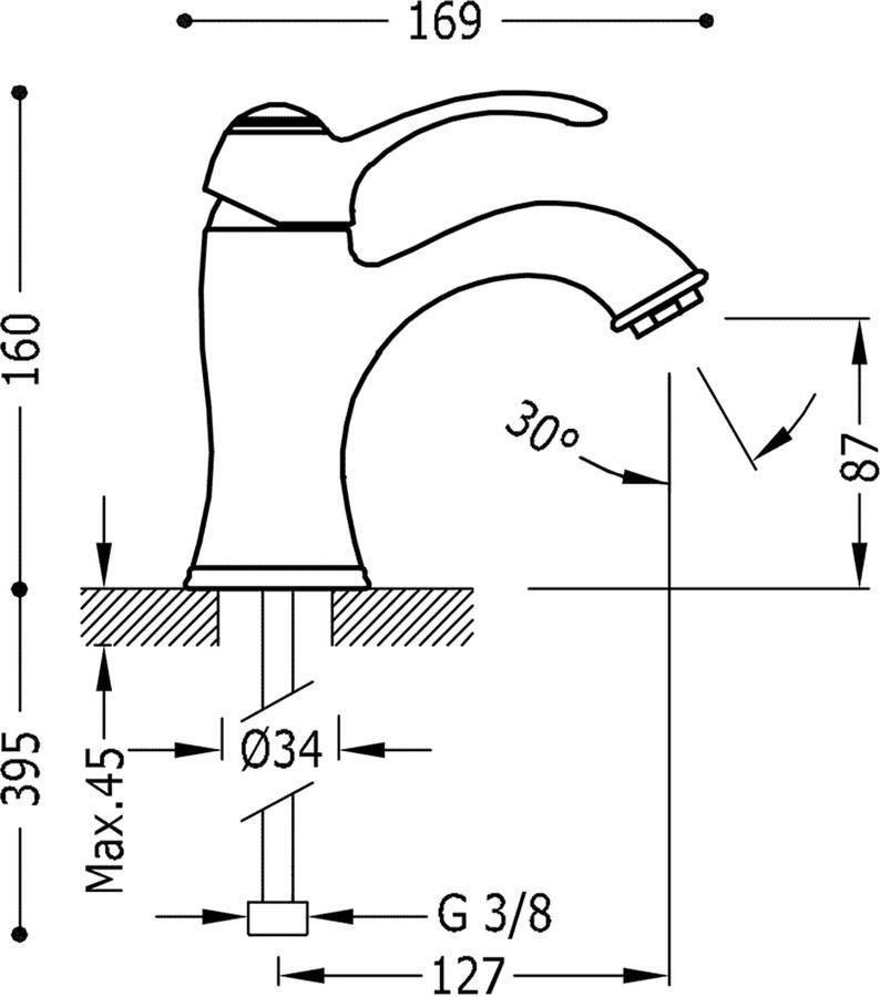 Tres Wastafelkraan Clasic | Opbouw | Mengkraan | Standaard model | 1-hendel | Vintage | Messing mat