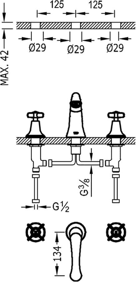 Tres Wastafelkraan Classic | Opbouw | Mengkraan | Laag model | 2-hendels | Rond | 24 K goud glans
