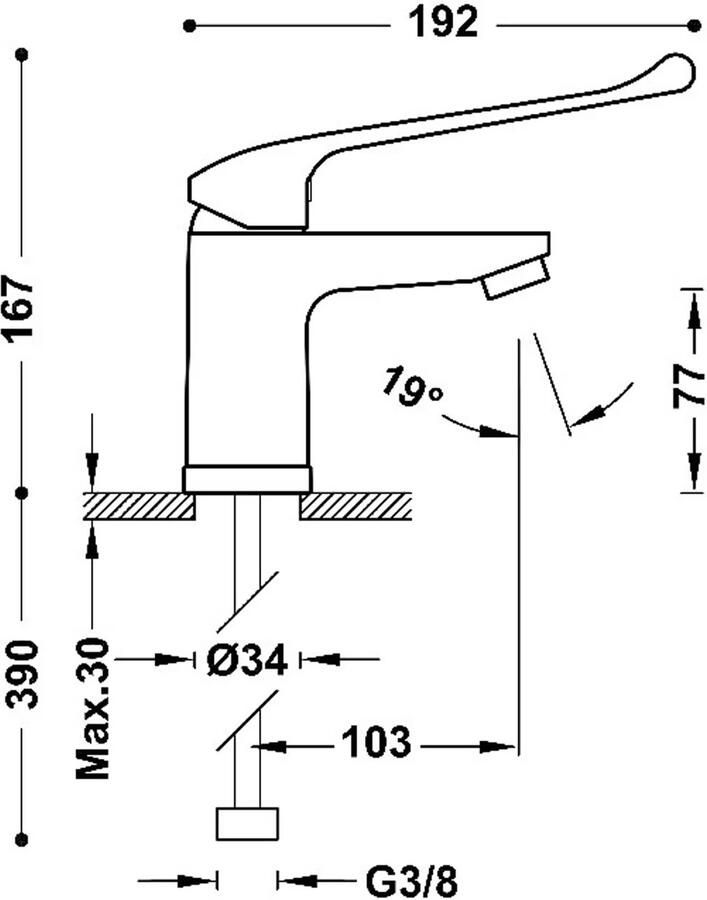 Tres Wastafelkraan Colectividades | Opbouw | Mengkraan | Standaard model | 1-hendel | Chroom