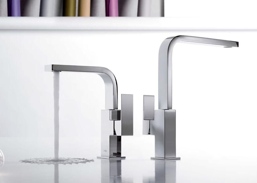 Tres Wastafelkraan Cuadro | Opbouw | Draaibare uitloop | Mengkraan | Hoog model | 1-hendel | Vierkant | Chroom - Foto 2
