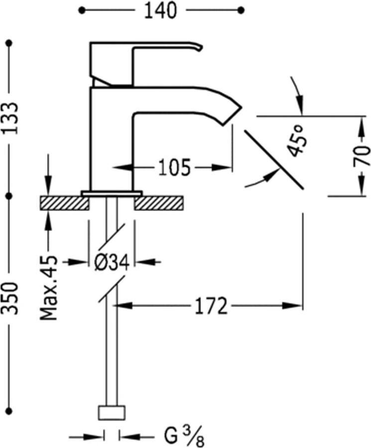 Tres Wastafelkraan Cuadro | Opbouw | Mengkraan | Standaard model | 1-hendel | Vierkant | Chroom