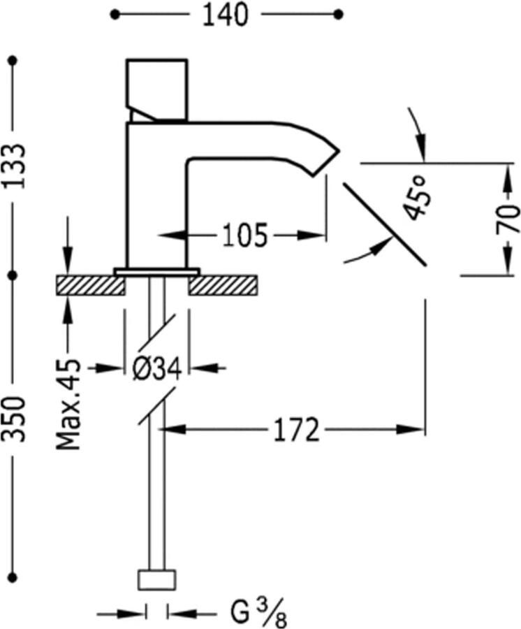 Tres Wastafelkraan Cuadro | Opbouw | Mengkraan | Standaard model | 1-knop | Vierkant | Chroom
