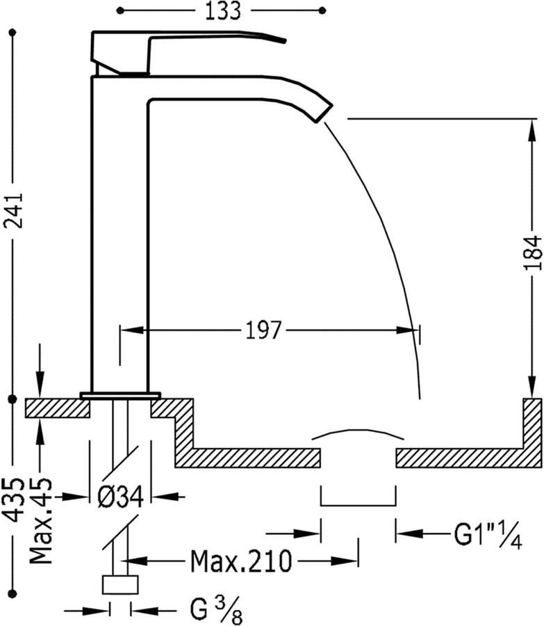 Tres Wastafelkraan Cuadro | Opbouw | Mengkraan | Waterval uitloop | Hoog model | 1-hendel | Vierkant | 24k Goud glans
