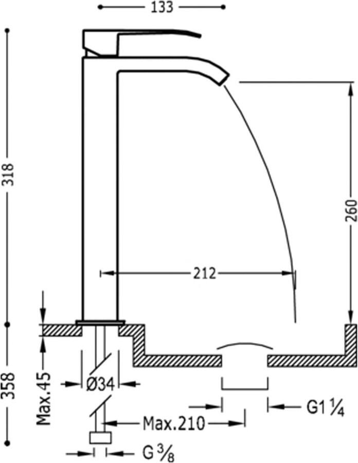 Tres Wastafelkraan Cuadro | Opbouw | Mengkraan | Waterval uitloop | Hoog model | 1-hendel | Vierkant | Wit mat
