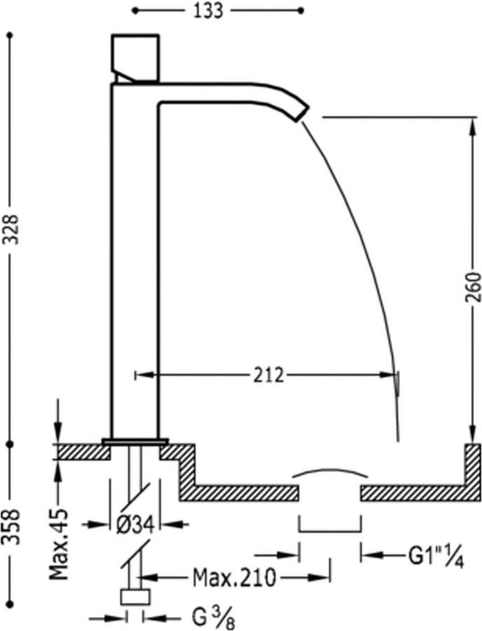 Tres Wastafelkraan Cuadro | Opbouw | Mengkraan | Waterval uitloop | Hoog model | 1-knop | Vierkant | Chroom