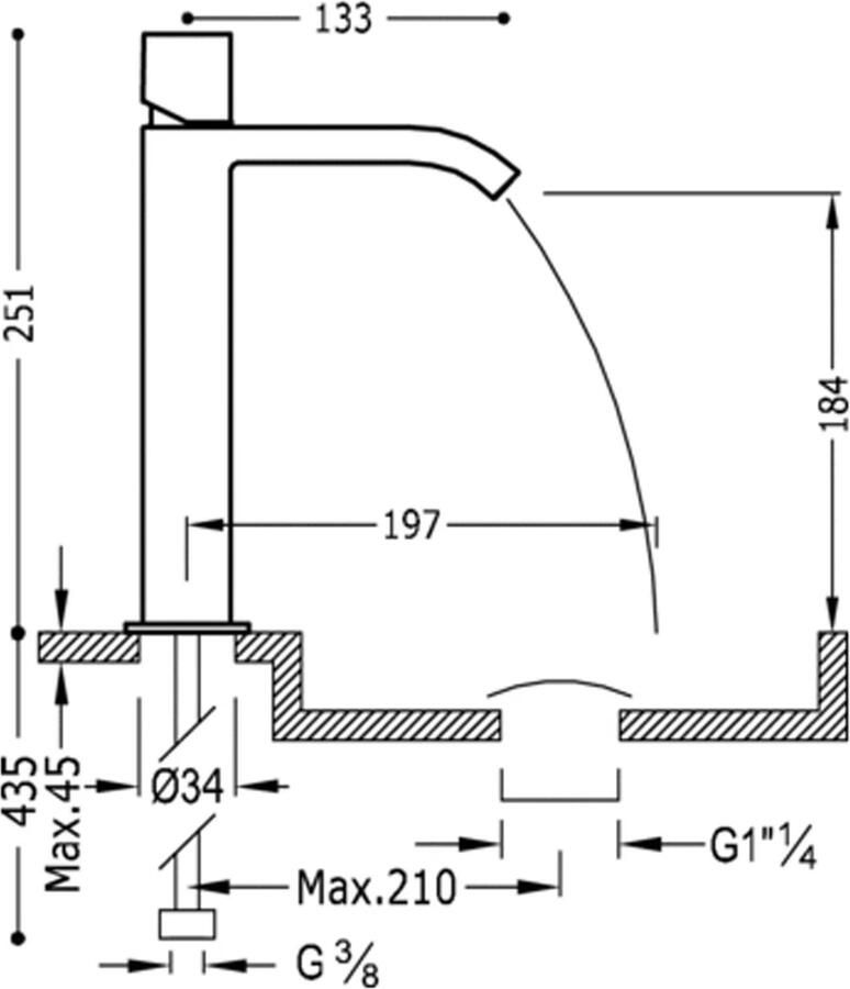 Tres Wastafelkraan Cuadro | Opbouw | Mengkraan | Waterval uitloop | Hoog model | 1-knop | Vierkant | Chroom