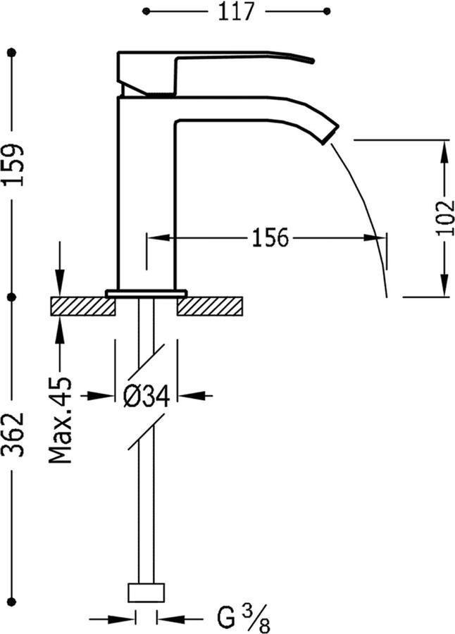 Tres Wastafelkraan Cuadro | Opbouw | Mengkraan | Waterval uitloop | Standaard model | 1-hendel | Vierkant | 24k Goud glans