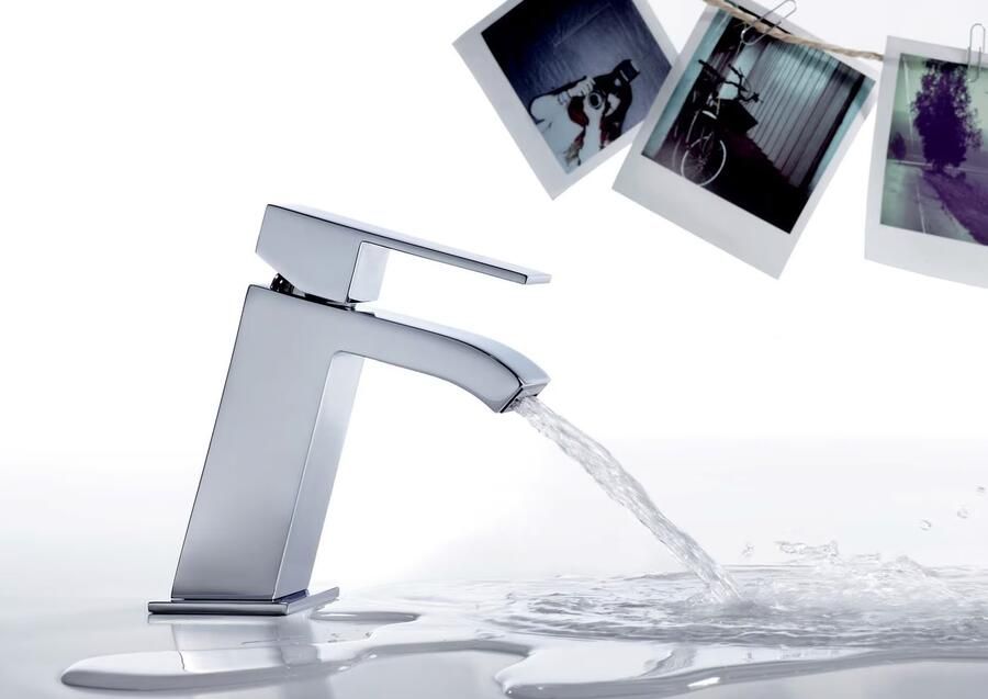 Tres Wastafelkraan Cuadro | Opbouw | Mengkraan | Waterval uitloop | Standaard model | 1-hendel | Vierkant | Chroom - Foto 2