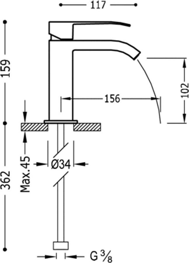 Tres Wastafelkraan Cuadro | Opbouw | Mengkraan | Waterval uitloop | Standaard model | 1-hendel | Vierkant | RVS look