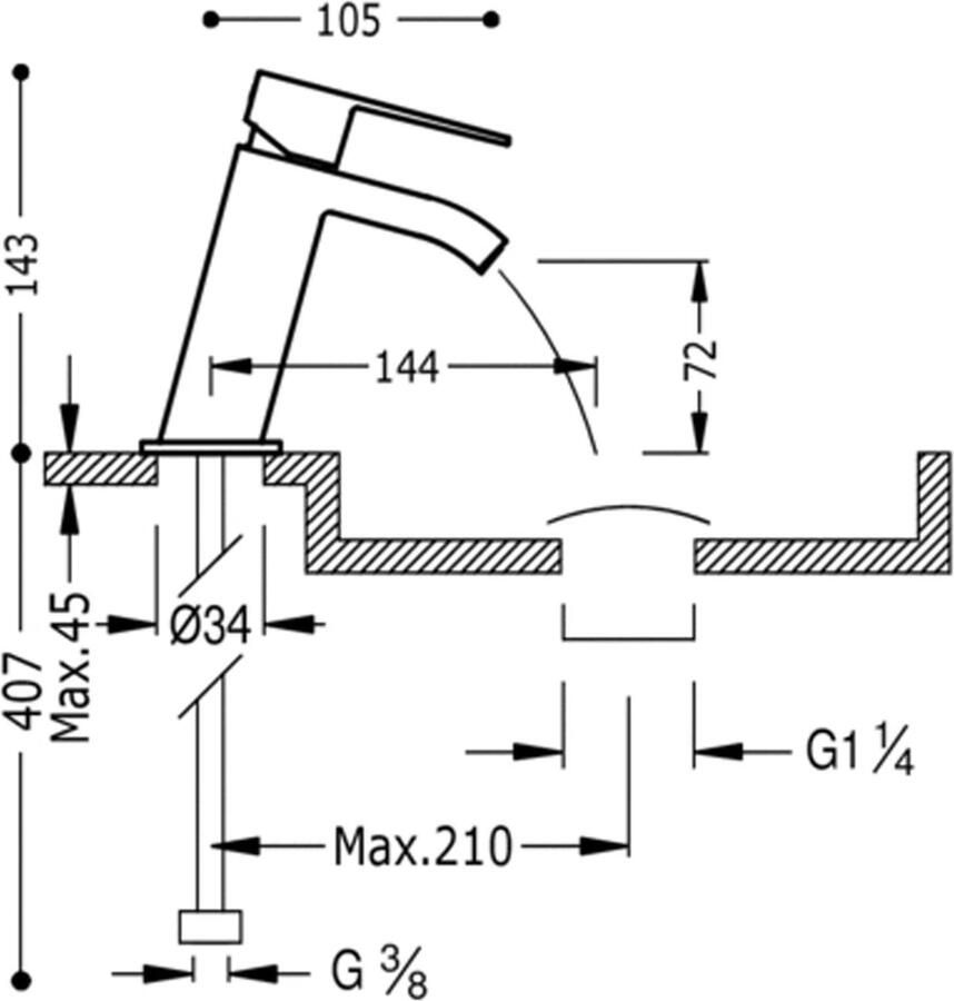 Tres Wastafelkraan Cuadro | Opbouw | Mengkraan | Waterval uitloop | Standaard model | 1-hendel | Vierkant | Chroom