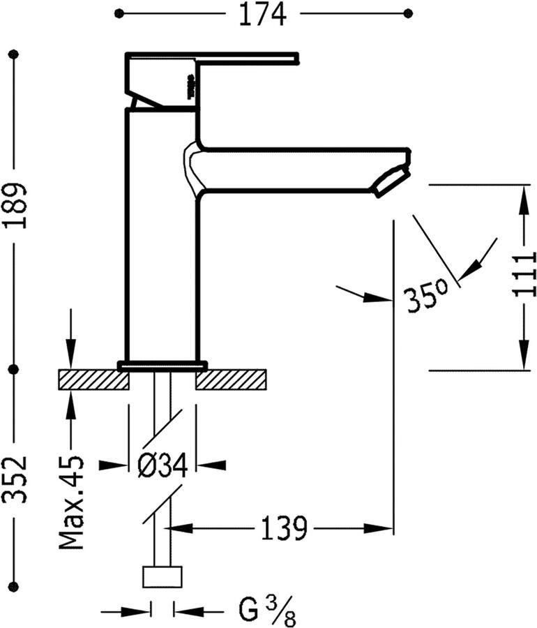 Tres Wastafelkraan Lex | Opbouw | Mengkraan | Standaard model | 1-hendel | Rond | Chroom
