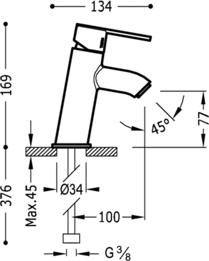 Tres Wastafelkraan Lex | Opbouw | Mengkraan | Standaard model | 1-hendel | Rond | Chroom
