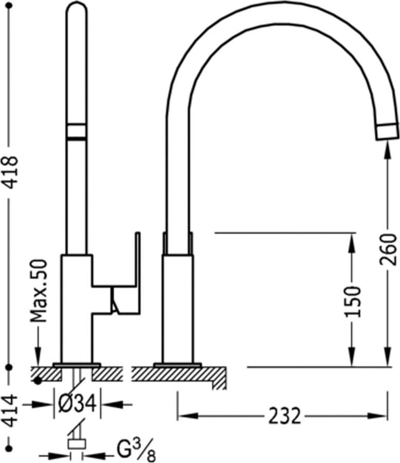 Tres Wastafelkraan Loft | Opbouw | Draaibare uitloop | Mengkraan | Hoog model | 1-hendel | Rond | Wit chroom