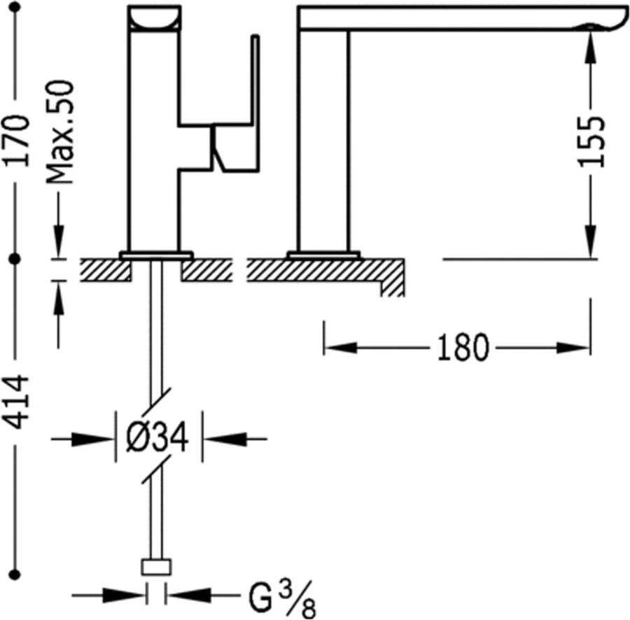 Tres Wastafelkraan Loft | Opbouw | Draaibare uitloop | Mengkraan | Standaard model | 1-hendel | Rond | Wit chroom
