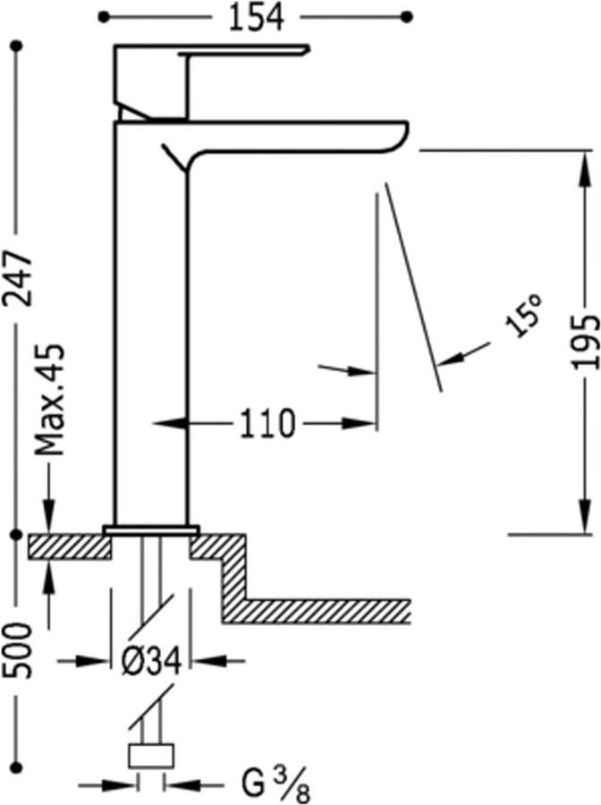 Tres Wastafelkraan Loft | Opbouw | Mengkraan | Hoog model | 1-hendel | Rond | RVS look