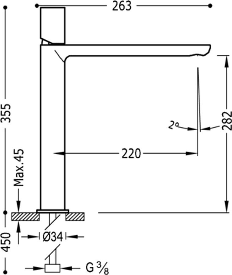 Tres Wastafelkraan Loft | Opbouw | Mengkraan | Hoog model | 1-knop | Rond | Wit chroom
