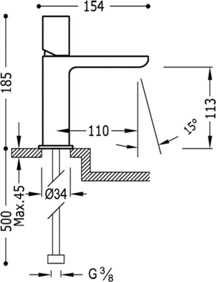 Tres Wastafelkraan Loft | Opbouw | Mengkraan | Standaard model | 1-knop | Rond | Wit chroom