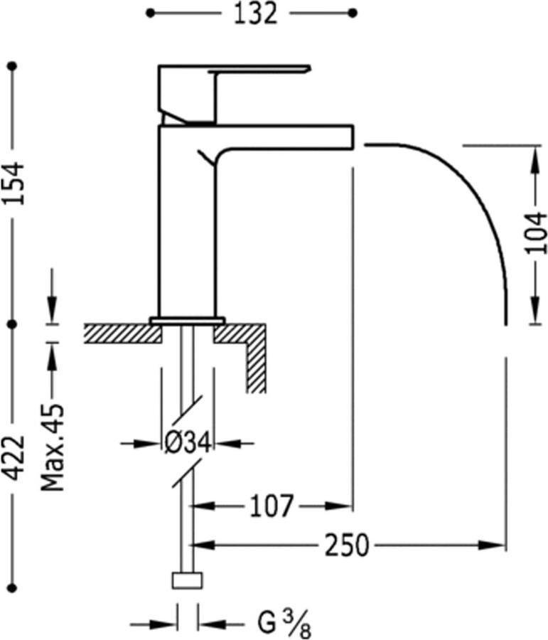 Tres Wastafelkraan Loft | Opbouw | Mengkraan | Waterval uitloop | Standaard model | 1-hendel | Rond | Zwart chroom