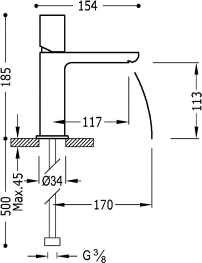 Tres Wastafelkraan Loft | Opbouw | Mengkraan | Standaard model | 1-knop | Rond | Chroom