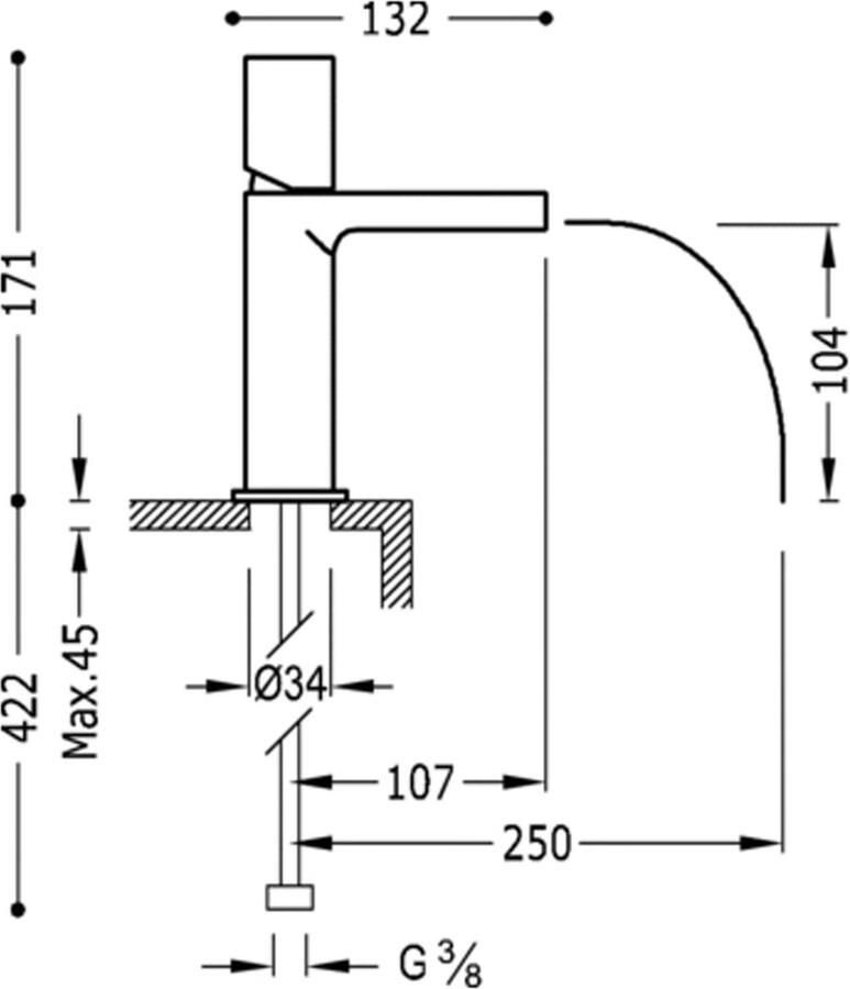 Tres Wastafelkraan Loft | Opbouw | Mengkraan | Waterval uitloop | Standaard model | 1-knop | Rond | Wit chroom