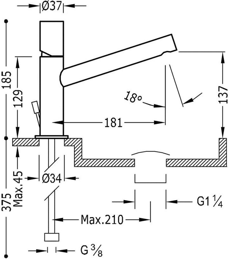 Tres Wastafelkraan Max | Opbouw | Mengkraan | Hoog model | 1-hendel | Rond | Chroom