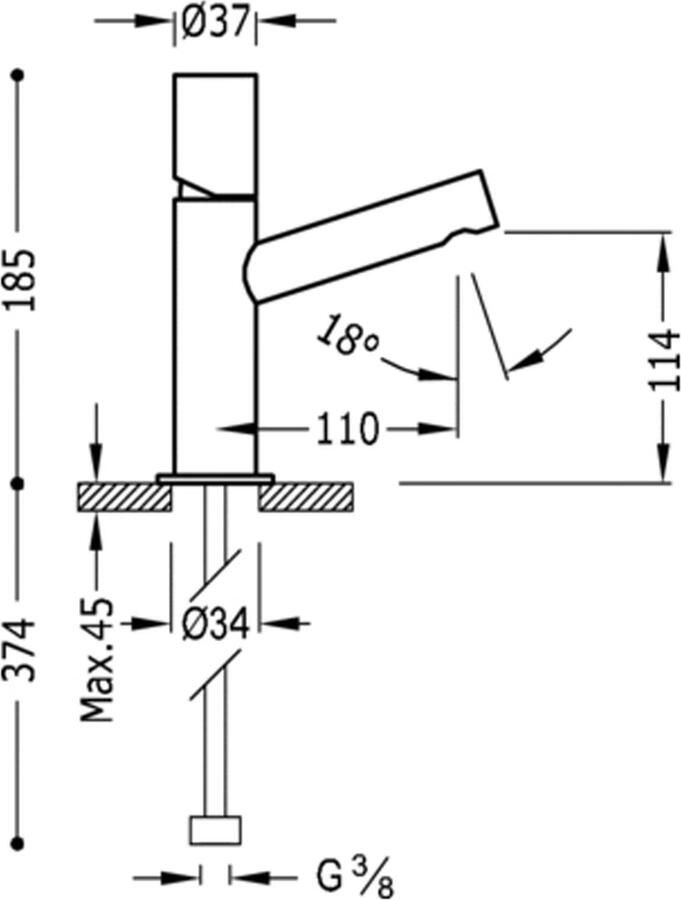 Tres Wastafelkraan Max | Opbouw | Mengkraan | Standaard model | 1-knop | Rond | Chroom - Foto 2