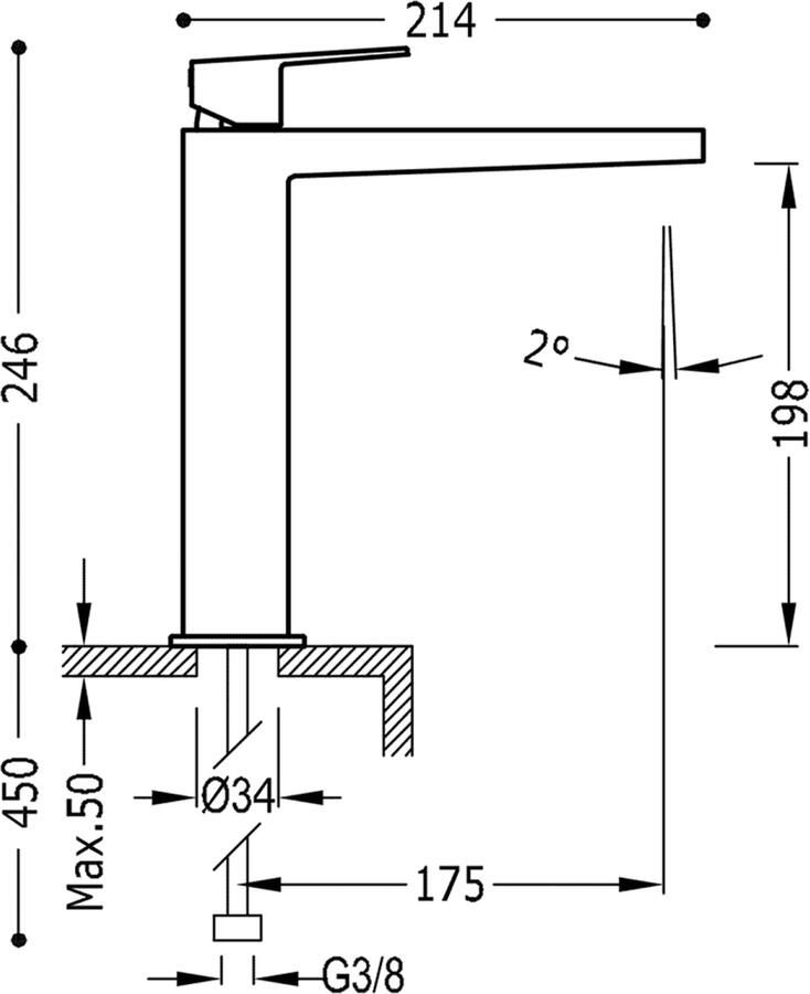 Tres Wastafelkraan Project | Opbouw | Mengkraan | Hoog model | 1-hendel | Rond | Black metal