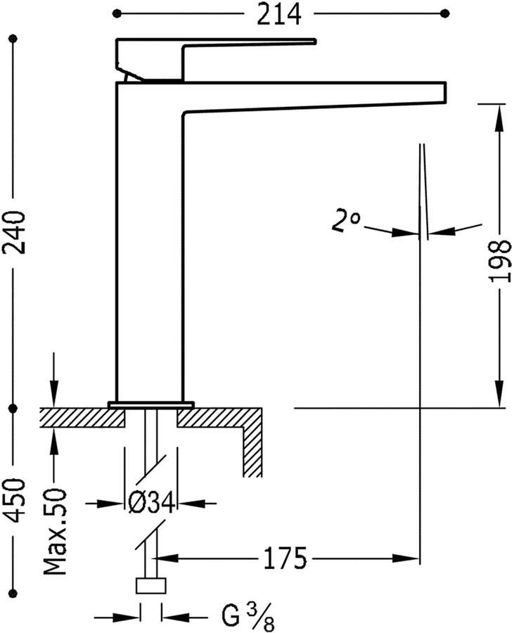 Tres Wastafelkraan Slim | Opbouw | Mengkraan | Hoog model | 1-hendel | Vierkant | 24k Goud mat