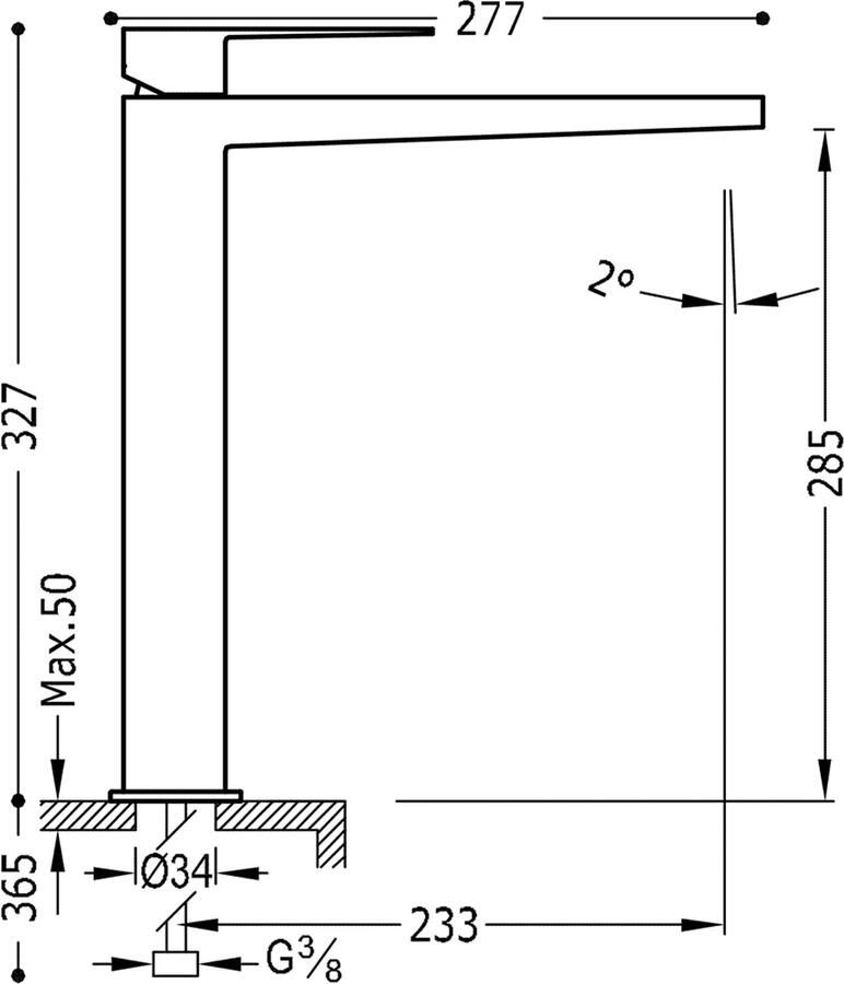 Tres Wastafelkraan Slim | Opbouw | Mengkraan | Hoog model | 1-hendel | Vierkant | 24k Goud mat