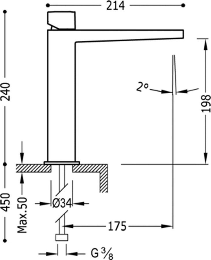 Tres Wastafelkraan Slim | Opbouw | Mengkraan | Hoog model | 1-knop | Vierkant | Chroom - Foto 1