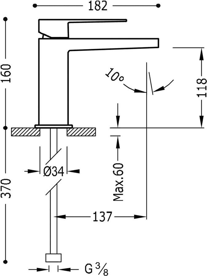 Tres Wastafelkraan Slim | Opbouw | Mengkraan | Standaard model | 1-hendel | Vierkant | 24k Goud mat