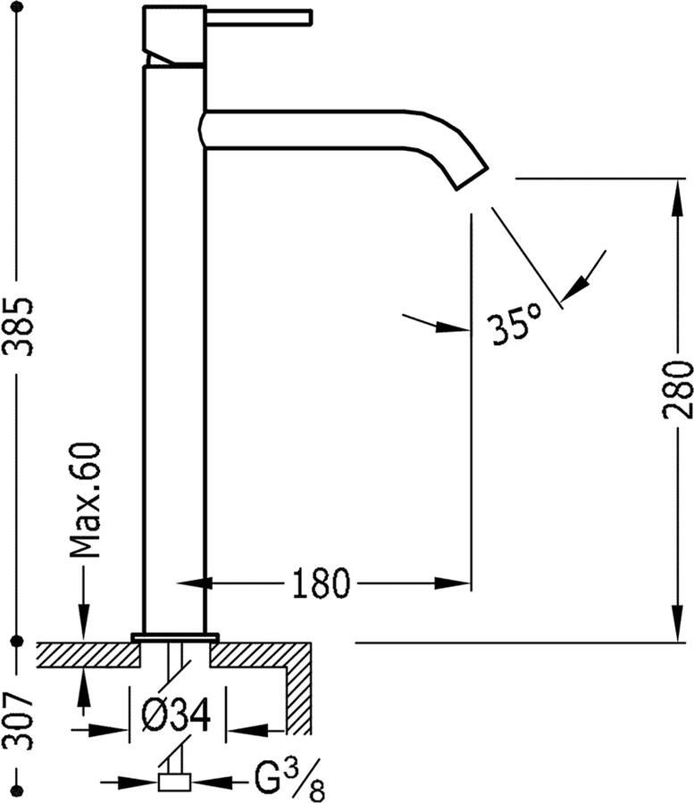 Tres Wastafelkraan Study | Opbouw | Mengkraan | Hoog model | 1-knop | Rond | 24k Goud mat