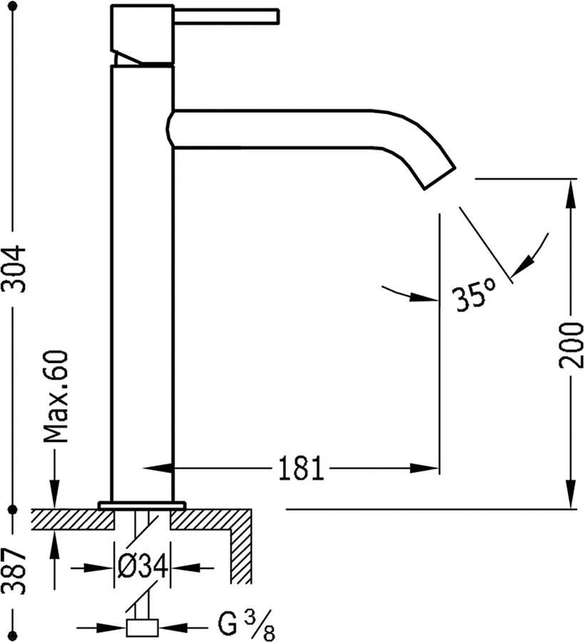 Tres Wastafelkraan Study | Opbouw | Mengkraan | Hoog model | 1-knop | Rond | 24k Goud mat