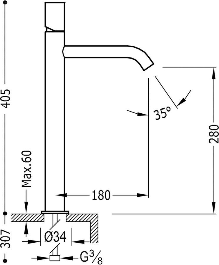 Tres Wastafelkraan Study | Opbouw | Mengkraan | Hoog model | 1-knop | Rond | 24k Goud mat