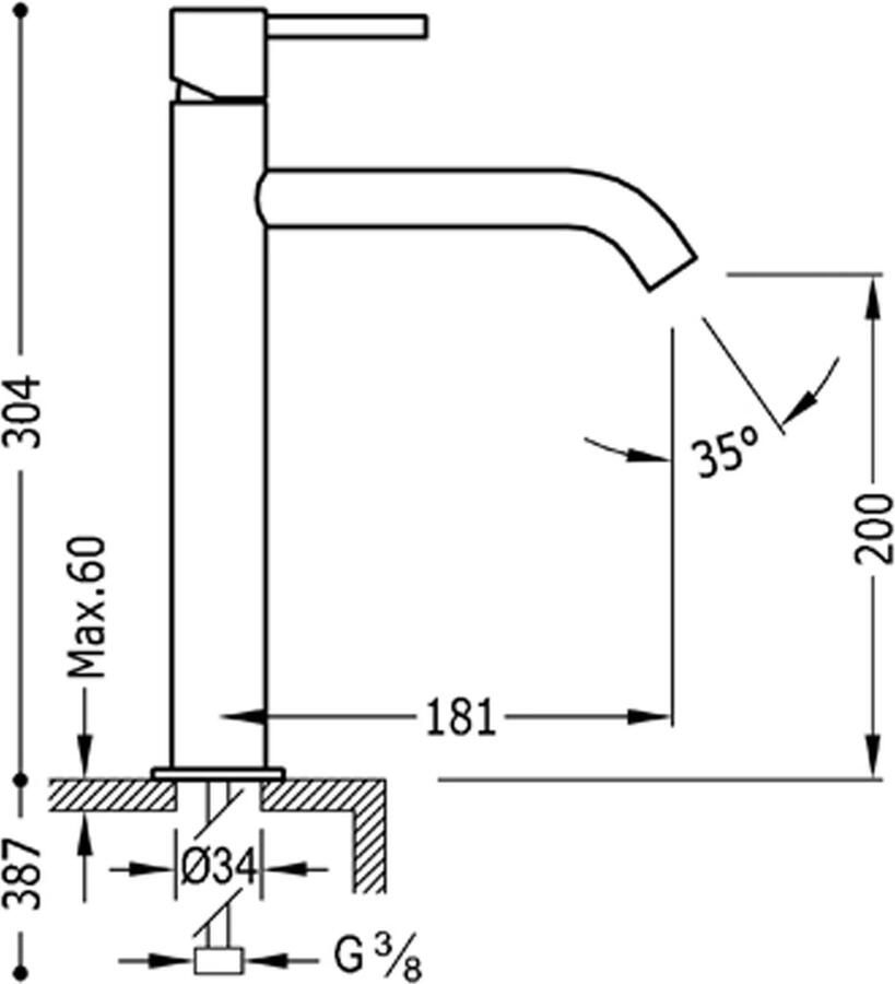 Tres Wastafelkraan Study | Opbouw | Mengkraan | Hoog model | 1-knop | Rond | Chroom