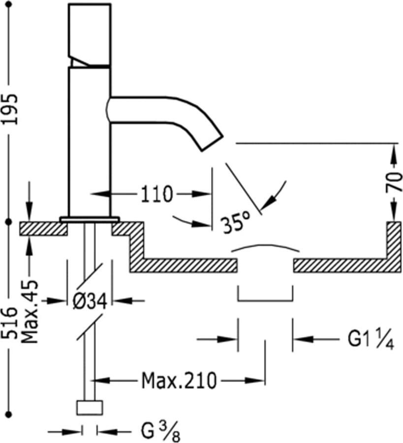 Tres Wastafelkraan Study | Opbouw | Mengkraan | Standaard model | 1-knop | Rond | Wit mat