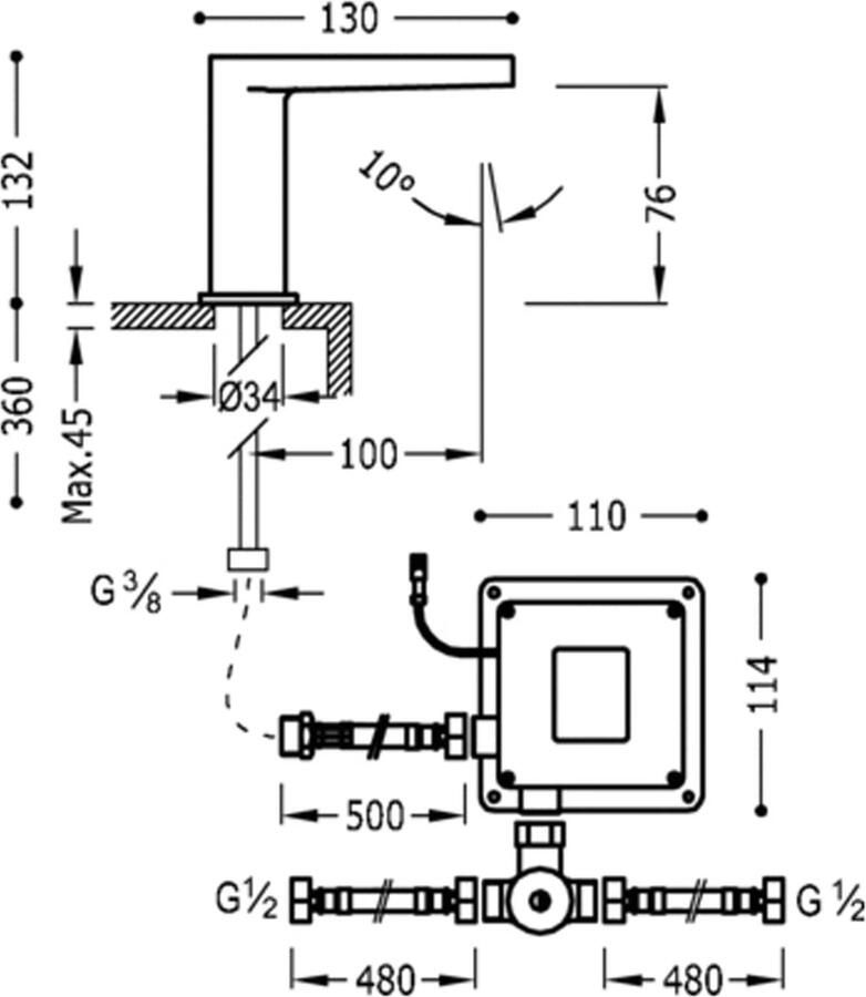 Tres Wastafelkraan Tronic | Opbouw | Mengkraan | Standaard model | Infrarood sensor | Rond | Chroom