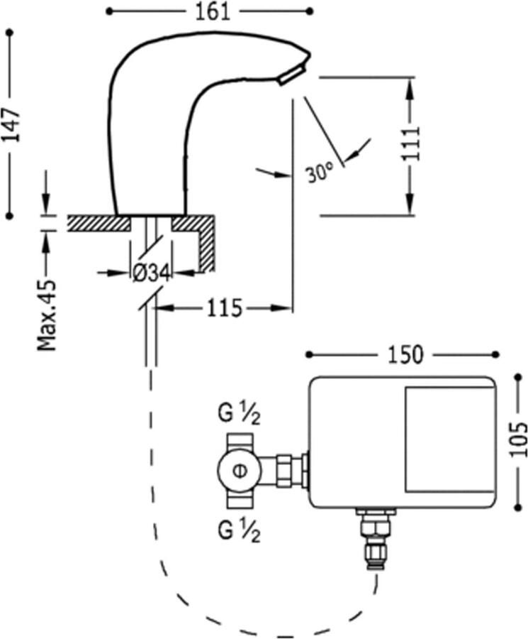 Tres Wastafelkraan Tronic | Opbouw | Mengkraan | Standaard model | Infrarood sensor | Rond | Chroom