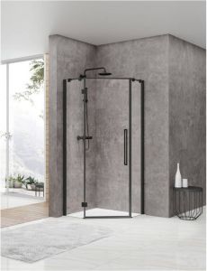 Van Rijn Products Van Rijn ST05 vijfhoek cabine 90x90x200 cm breedte deur: 63.6 cm helder glas 8mm zwart