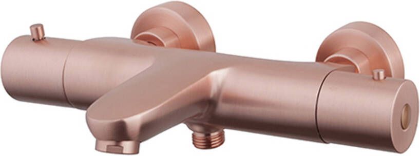 Wiesbaden Badkraan Caral 14-16cm Hartafstand Thermostatisch Opbouw Rond Geborsteld Koper 2 Greeps met Onderuitloop - Foto 2