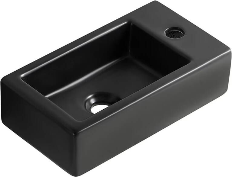 Wiesbaden Fontein los Rhea | 40x22x11 cm | Keramiek | Wandmontage | 1 Kraangat | Rechthoek | Zwart mat