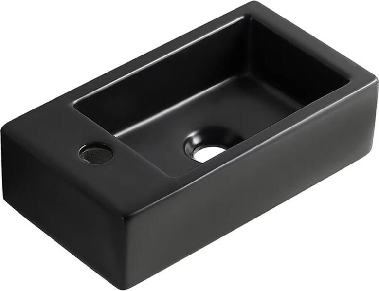 Wiesbaden Fontein los Rhea | 40x22x11 cm | Keramiek | Wandmontage | 1 Kraangat | Rechthoek | Zwart mat