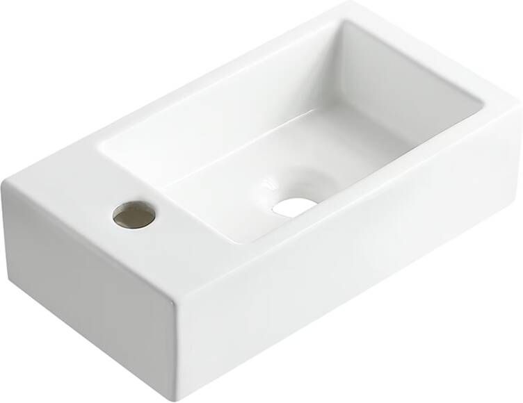 Wiesbaden Fontein los Rhea M | 40x22x11 cm | Keramiek | Wandmontage | 1 Kraangat | Rechthoek | Wit glans
