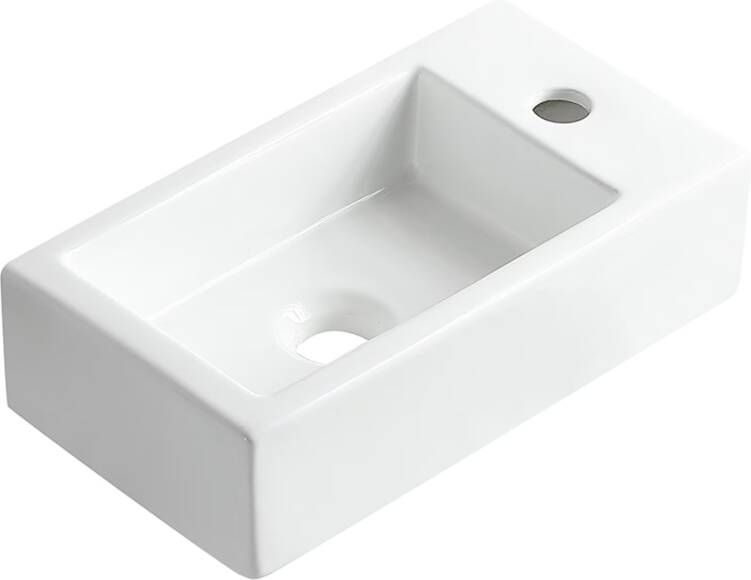 Wiesbaden Fontein los Rhea M| 40x22x11 cm | Keramiek | Wandmontage | 1 Kraangat | Rechthoek | Wit glans