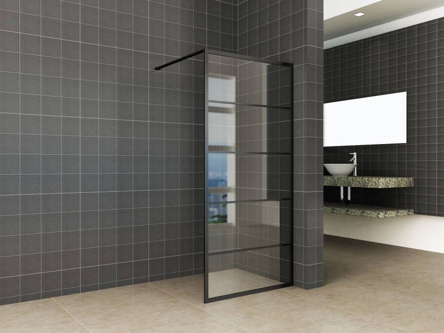Wiesbaden Inloopdouche Horizon 100x200cm Antikalk Helder glas Mat Zwart Raster 8 mm Veiligheidsglas NANO Coating 2429600 - Foto 2